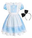 [ReliBeauty] ハロウィン コスチューム 仮装 プリンセス ドレス 子供 女の子 コスプレ メイド ロリータ 水色 ワンピース 白いエプロン カチューシャ付き 140