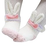 QIAONAI 可愛い 新生児用ショートソックス 兎の耳　 ベビー 靴下 ふわふわ　もこもこ　滑り止め付き ベビー 赤ちゃん 新生児 ムール用 　 出産祝い　ギフト 防寒用　秋冬 (ピンク＋パープル)