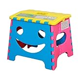洗面台や本棚など子供の手の届かない場所の踏み台におすすめなスツール！にっこりキュートなスマイルフェイスとカラフルな色違いが人気のアイテム♪Ｗ27cm Ｄ23cm Ｈ22cm　折りたたみ踏み台　ブルー　【窓美人】
