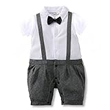 男の子 ロンパース ベビー フォーマル キッズ 半袖 カバーオール 結婚式服 記念撮影 簡単に着れる スナップボタン式 (80cm, グレー)
