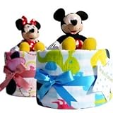 ディズニー　おむつケーキ　1段≪選べるぬいぐるみとバスタオル付き≫　名入れ刺繍対応