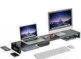 EAYHM デュアルモニター台 卓上 USB2.0/3.0データ転送付き モニタースタンド USB/TYPE-C充電付き PC台 幅3段階折りたたみ可能 2画面 机上台 ディスプレイ 台 引き出しとスマホホルダー付き パソコン 台 机上ラック ノートパソコン/プリンター/iMacに適用 耐荷重25Kg