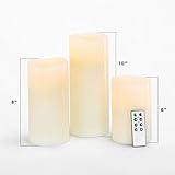Variety Set of 3 Large Melted Edge Flameless Smooth Ivory Tall Wax Pillars with Remote [並行輸入品]