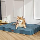 EMME 犬 ベッドクッション 防水 ペットベッド ペットマット 犬用ベッド 洗える さらさら 通気性 蒸れにくい 高反発 高齢犬 子犬 猫 多頭飼い 取り外せるカバー 滑り止め オールシーズン 中型犬 大型犬 洗える ペット用ベッド90x60x8cmブルー Lサイズ