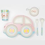 ベビー 食器 5点セット 植物繊維製 お食い初め 出産祝い かわいい 車型 ピンク