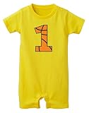 Tstars - 1歳誕生日バスケットボールシャツ　1歳バースデーバスケットシャツ　バースデー1歳バスケットシャツ　1歳バスケシャツギフト ベビーボディースーツ 75 黄