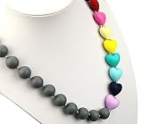 Deeyee Rainbow Heart Baby Teething Nursing Necklace Jewelry - BPA Free and FDA Approved - Grey [並行輸入
