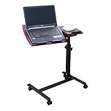 Axdwfd ラップトップポータブルスタンドソファ、マウスパッド付きサイドテーブル、高さ調節可能、360°回転、ロック可能キャスター、60 x 35 x 60-95 cm（3色） (色 : 赤茶色)