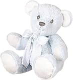 Suki Baby Hug-a-Boo Super Soft Plush Bear with Striped Cotton Bow (Medium, Blue) by Suki Baby