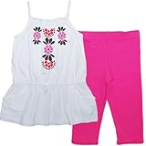カーターズ（Carter's）【6歳用】【白花チュニック+ピンク】女の子用ホワイト花刺繍キャミソールチュニック&ピンクレギンス上下2点セットアップ 6years 120cm セットアップ【並行輸入】