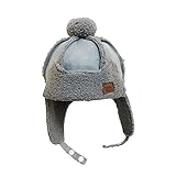 ポンポン 耳あて 帽子 ベビー 防寒帽 パイロット キャップ キッズ 男の子 女の子 (グレー)