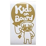 ゴールド（金） 犬 パグ タッチ 風船 Kids on board キッズオンボード ステッカー 窓ガラス用シールタイプ 車 戌 干支 動物