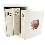 Bambino Baby Christening Gifts. Linen Fabric Set of 3 Photo Albums