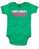 (汗はかかずにピンクを吐き出す。) I Don't Sweat I Sparkle Pink, プリント　ベビースーツ - グリーン/白/Glitter Pink 12-18 ヶ月