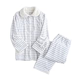 （エイーホ)Ayfoone マタニティ 授乳服 パジャマ 妊婦 ルームウェア 家着 ボーダー 前開き あたたか フリース ふわふわ 授乳口 ウエスト調整 産前 産後 (XL, ブルー)