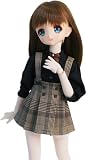 【Petite Marie】 1/3 MDD対応 ジャンパースカート 茶リボン付き 黒ブラウス 2点セット 茶ベージュ チェック ブリティッシュ グレンチェック ジャンスカ 40cm ドール BJD 人形服 【プティットマリエ】 [No.0149]
