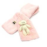 Hueleキュートベビーキッズ子供ベアパターンコーラルベルベットネック襟ベビー暖かいショールスカーフ(ピンク)