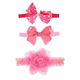 Phenovo　3枚　女の子　赤ちゃん　ヘッドバンド　弾性　ヘアバンド　ヘアアクセサリー　ちょう結び　リボン　カチューシャ　贈り物　全4色 - ローズレッド
