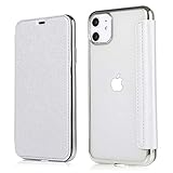 YUYIB iPhone12 用 ケース iPhone12 Pro 用 ケース 手帳型 クリア 高級なPUレザー 衝撃吸収 ブランド スマホケース アイフォン12 12Pro 用 手帳カバー (iPhone12 / iPhone12 Pro 6.1",銀色)