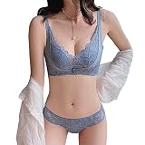 [FLYSHION] ブラジャー ショーツセット バストアップ ブラ 脇高 谷間メイク 美胸 ノンワイヤーブラジャー 総レース 盛りブラ ナイトブラ 5-2：ブルー2枚組(ブラジャー+ショーツ) M