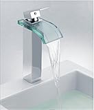 Wovier ガラス製の吐水口 水栓 ワンホール キッチン用 台付 黄銅 シングルレバー混合水栓 洗面 取り替え水栓蛇口 洗濯 蛇口 50cmホース*2付き