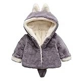 PAPA KIDS　子供の女の子 綿 暖かいコート ジャケット アウターウェア ウサギ 裏起毛 ポンポン付き 厚手長袖 秋冬子供服 (90cm, グレー)