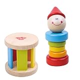 (トーキートイ) TookyToy クラシックな転がる赤ちゃんのラトル&木製のボールシリンダー 乳児 おもちゃ 赤ちゃん 木製玩具 ハッピーベビー ハッピークラウンラトル