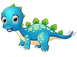 Wallmonkeys Happy Blue Dinosaur Cartoon Peel and Stick Wall Decals WM359234 (18 in W x 13 in H) [並行輸