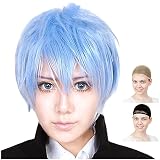 [CaseEden] コスプレ ウィッグ フルウィッグ 耐熱 カッコいいショートヘア ショート ライトブルー 水色 WIG6040