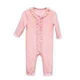 AMIGOYO ベビー服 ロンパース カバーオール 前開き つなぎ 赤ちゃん 服 フリル襟 長袖カバーオール 新生児 コットン カジュアル 女の子 出産祝い プレゼント 可愛い コットン