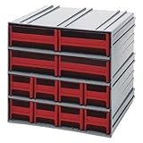 Quantum QIC-8143RD Interlocking Gray Storage Cabinet with 12 Red Drawers, 11.38-Inch by 11-3/4-Inch 