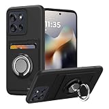 対応 moto g66j 5G ケース リング付き カード収納 モトg66y 5G スマホケース スタンド機能 360°回転リング 耐衝撃 滑り止め 黑