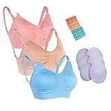 授乳マタニティブラ妊娠哺乳下着、ブラジャー前設置ボタン継ぎ目無通気性いいBraは三枚の下着と三つの延長ボタンと三つのパッドがある母乳育児給餌ブラジャー (M)