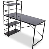 デスク パソコンデスク 収納ラック付 左右対応 角丸天板 ワイド 幅120cm ガラス天板 ブラック