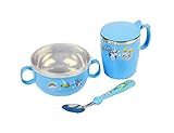 赤ちゃんのボールのカップのスプーンの子供のセットホーム食べる青