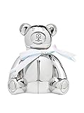 Godingerシルバーアート赤ちゃん新生児Teddy Bear Money Savings Coin Piggy Bank withブルーandホワイトLaces