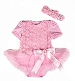 ピンク　ブラック　薔薇　ロゼット　プリント　ベビー服　ワンピース　ロンパース 　パーティー　リボンヘッドバンド　セット　半袖 (L) [並行輸入品]