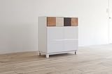 【リビング収納 木製】 北欧 キャビネット/ブリック80Ｌ 鏡面ホワイト