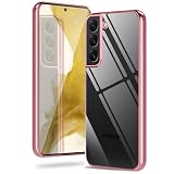 Galaxy S22 ケース 透明 クリア ギャラクシーS22 カバー TPU 薄型 軽量 耐衝撃 黒縁 メッキ加工 ソフトケース 人気 保護カバー(ローズゴールド)