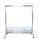 美d生活工房 業務用 ゴールドクロームハンガーラック(バスケット付) 組立不要 耐荷重200kg プロF900