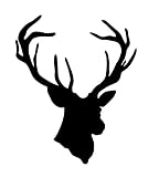 鹿 シカ しか 頭 deer reindeer　ヘッド 動物 トナカイ 角 シンボル マーク シルエット　ステッカー シール デカール (ブラック)