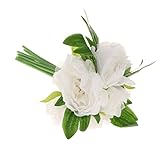 SunniMix 1束　人工牡丹　造花　花束　母親の日　卓上のセンターピース　全2色 - 白