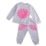 Happyハッピー耳　子供服　女の子　長袖　ｔシャツ＆ロングパンツ　上下セット　花柄　ベビー　かわいい　パーカー　パジャマ　コットン　0～4歳設定　春秋　5色 (グレー, 120)