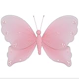 HangingバタフライピンクジュエルナイロンButterfliesメッシュデコレーション装飾赤ちゃん保育園寝室女の子部屋天井壁装飾結婚式誕生日パーティーベビーシャワーバスルーム子供Childrens