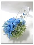 【プリザーブドフラワー／ガラスの靴リングピロー】ブルーのお花に紫陽花のグリーンとスワロフスキーの輝きを添えて　【リボンラッピング付き】