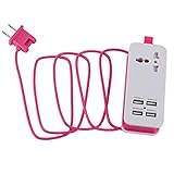 IPOTCH ミニ USB　パワーストリップ　4ポート　USB充電器　ステーション　旅行充電　USプラグ　交換性　便利性　高性能　安定性　全4色 - ピンク