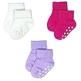 Liwely 3 Pairs Baby Girls Socks Anti Slip Skid Turn Cuff Cotton Socks for 3 - 12 Months Infants Soli