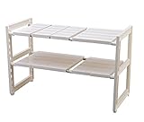 キッチン伸縮収納棚　水道整理　水道スペース活用 幅調整可能　スタッキング　（ホワイト　カーキ） (2段*10pcs板, ホワイト)