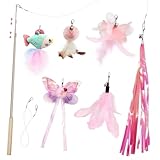 SONGWAY猫おもちゃ ねこじゃらし羽 チョウチョウ ピンク系可愛い魚 釣竿つき