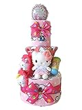 おむつケーキ ハローキティ フェイスタオル＆ベビーアイテム豪華6点付き 3段 (メリーズＭサイズ（24枚入り）)